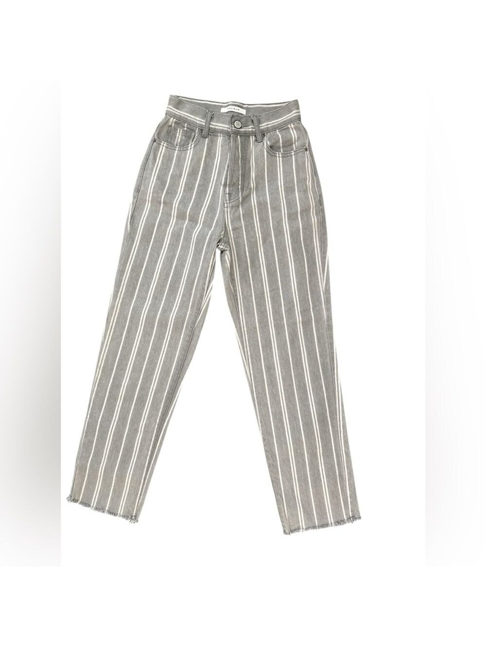 PacSun Gray Stripe High Rise Straight Leg Jeans Raw Hem Size 23 Y2K Casual